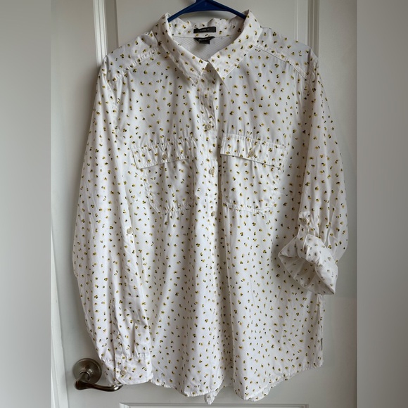 Eddie Bauer Tops - Eddie Bauer Mesh Lined White Button-Down Shirt with Yellow and Black Dot Print